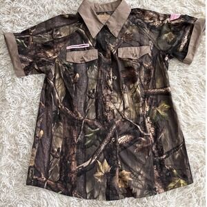 Master Sportswoman Camouflage Button Up Short Sleeve Shirt Outdoor Gear Womens M